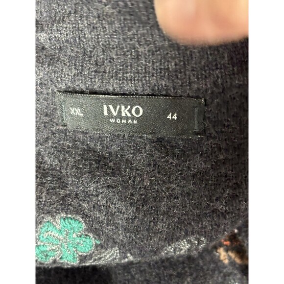 Ivko Wool Cardigan Jacket Grey Floral XXL Zip Front Long Sleeve Embroidered - Picture 3 of 16